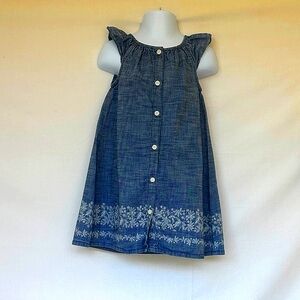 GAP | Blue A-line Button Front Chambray Dress with Floral Detailing